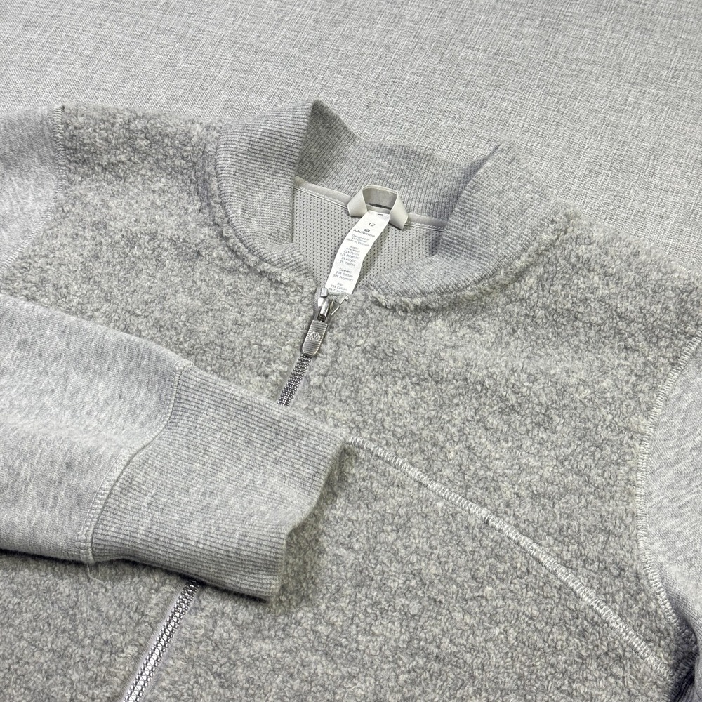 Lululemon Stand Out Sherpa Jacket Womens 12 Light Gray Wool Blend Full Zip